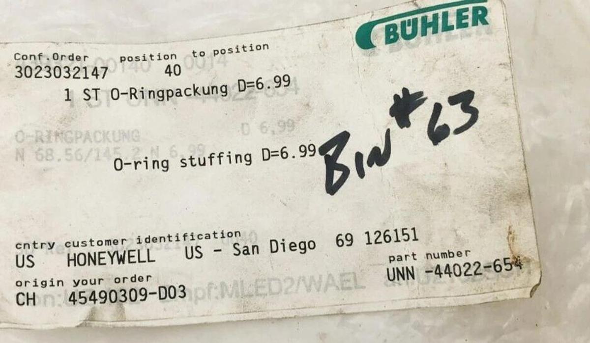 Lot of 2 New Buhler UNN-44022-654 O-Ring Stuffing D=6.99