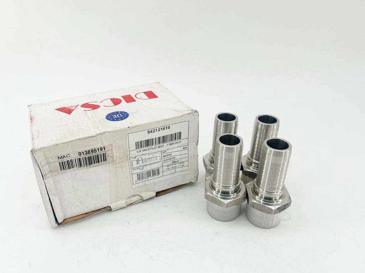 Box of 4 Dicsa 842121616 Hose Male Flat Seat 1" BSP DN1" Stainless