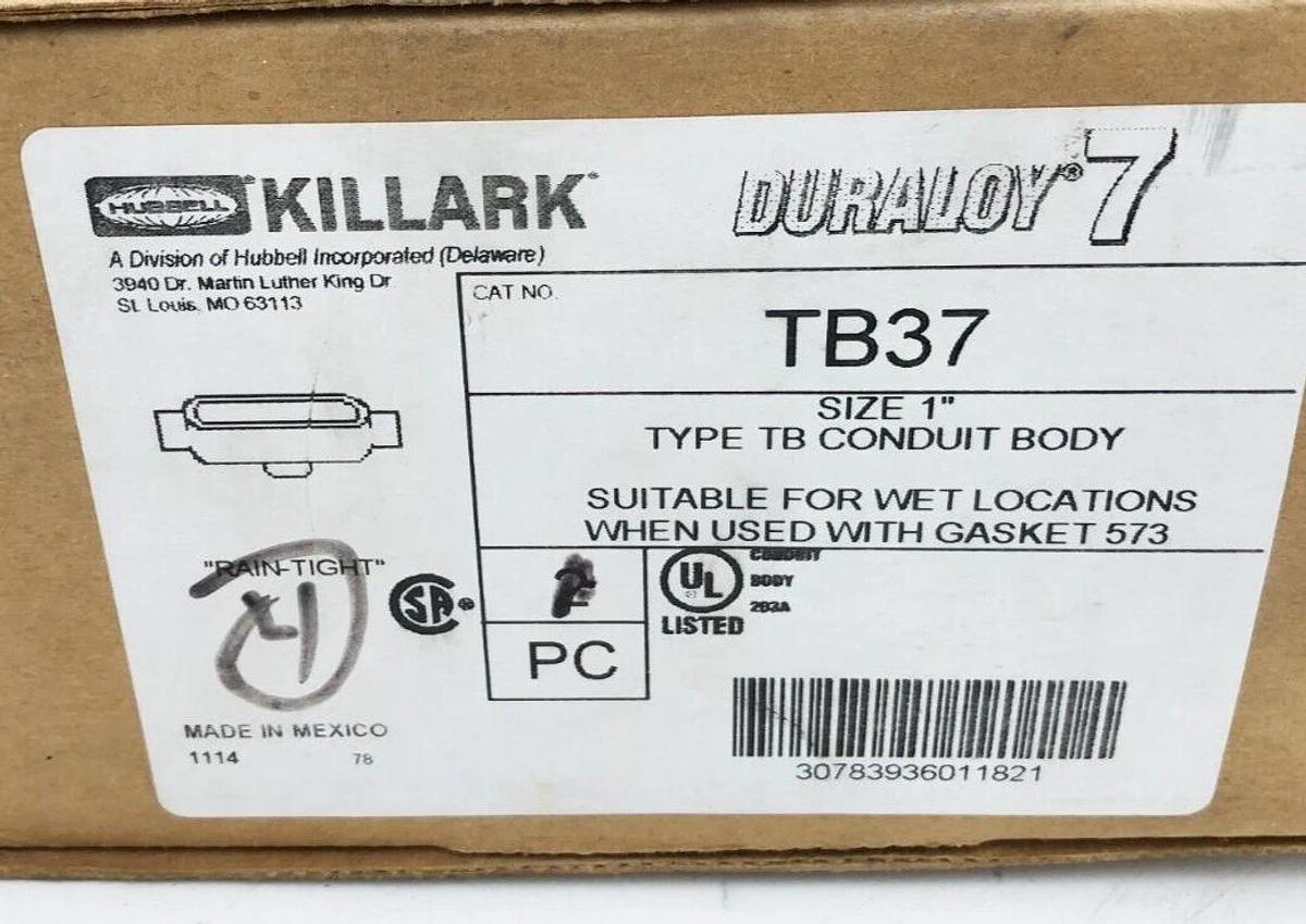 Box of 2 New Killark TB37 1" Rigid Iron Conduit Outlet Bodies Duraloy 7