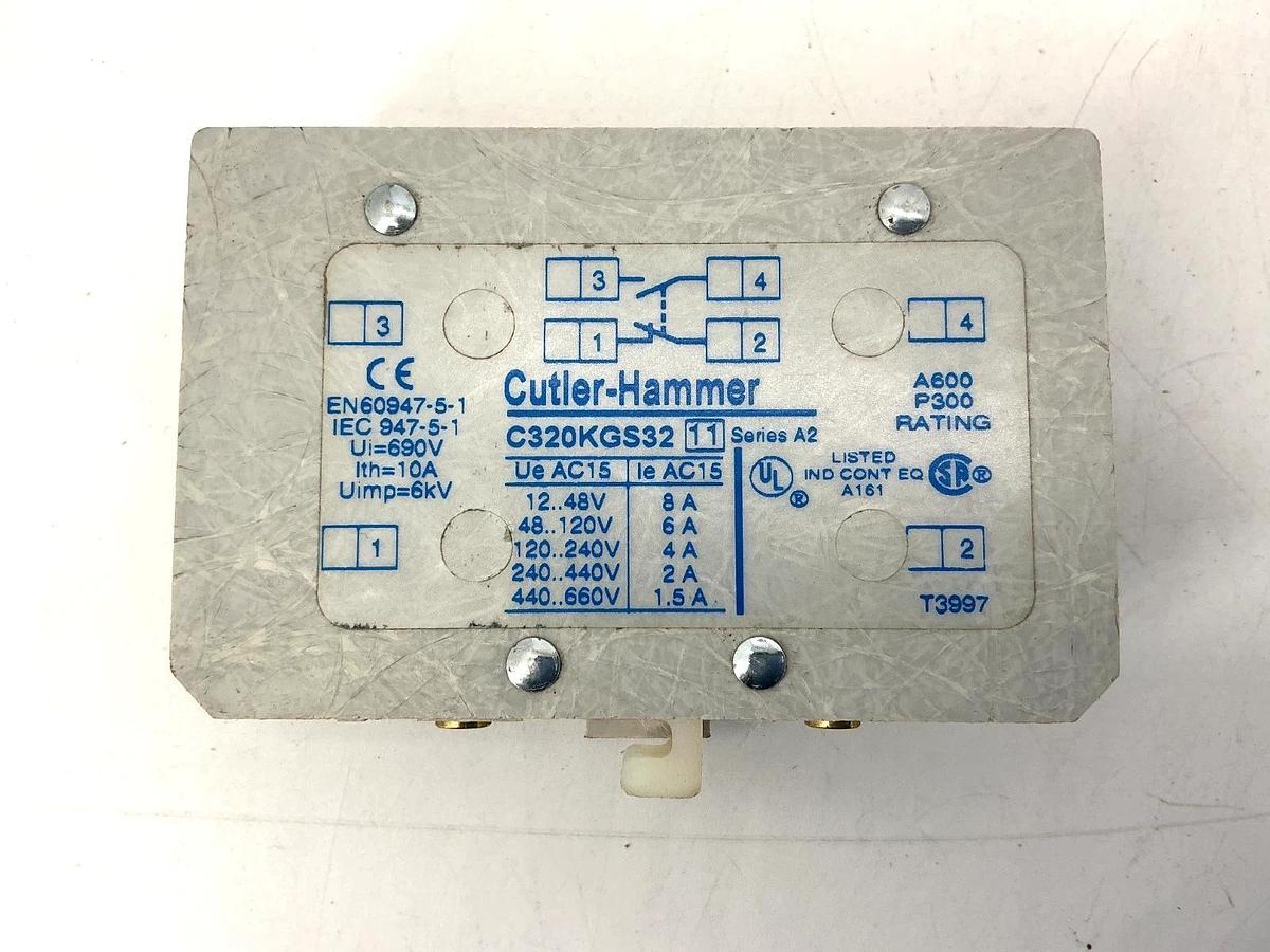 New Cutler-Hammer C320KGS32 Ser A2 Auxiliary Contact 1NO/1NC 10A 600VAC - No Box