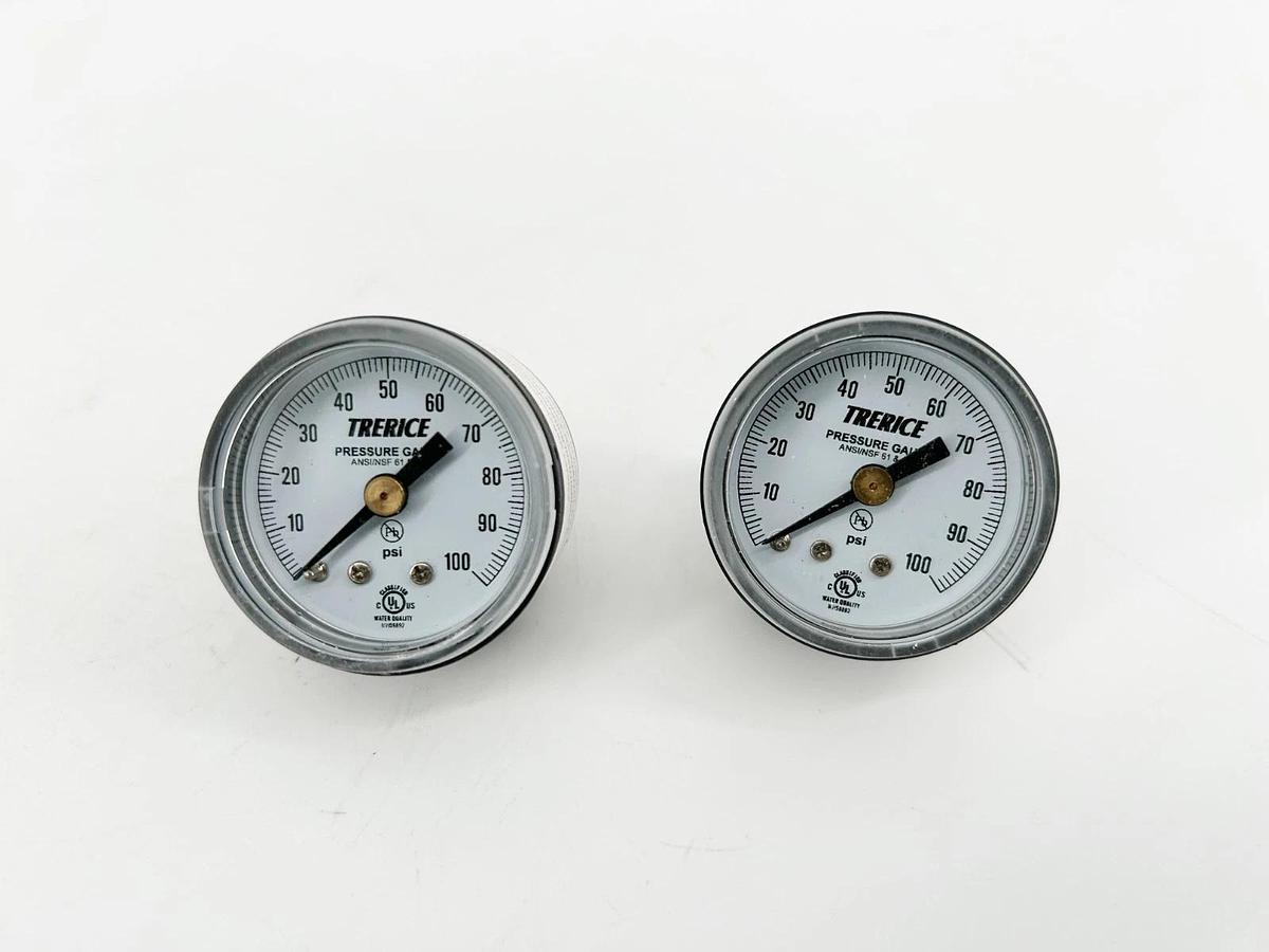 Lot of 2 New Trerice 800B1501BA110 Pressure Gauges 800B 1-1/2" 0-100psi 1/8" CBM