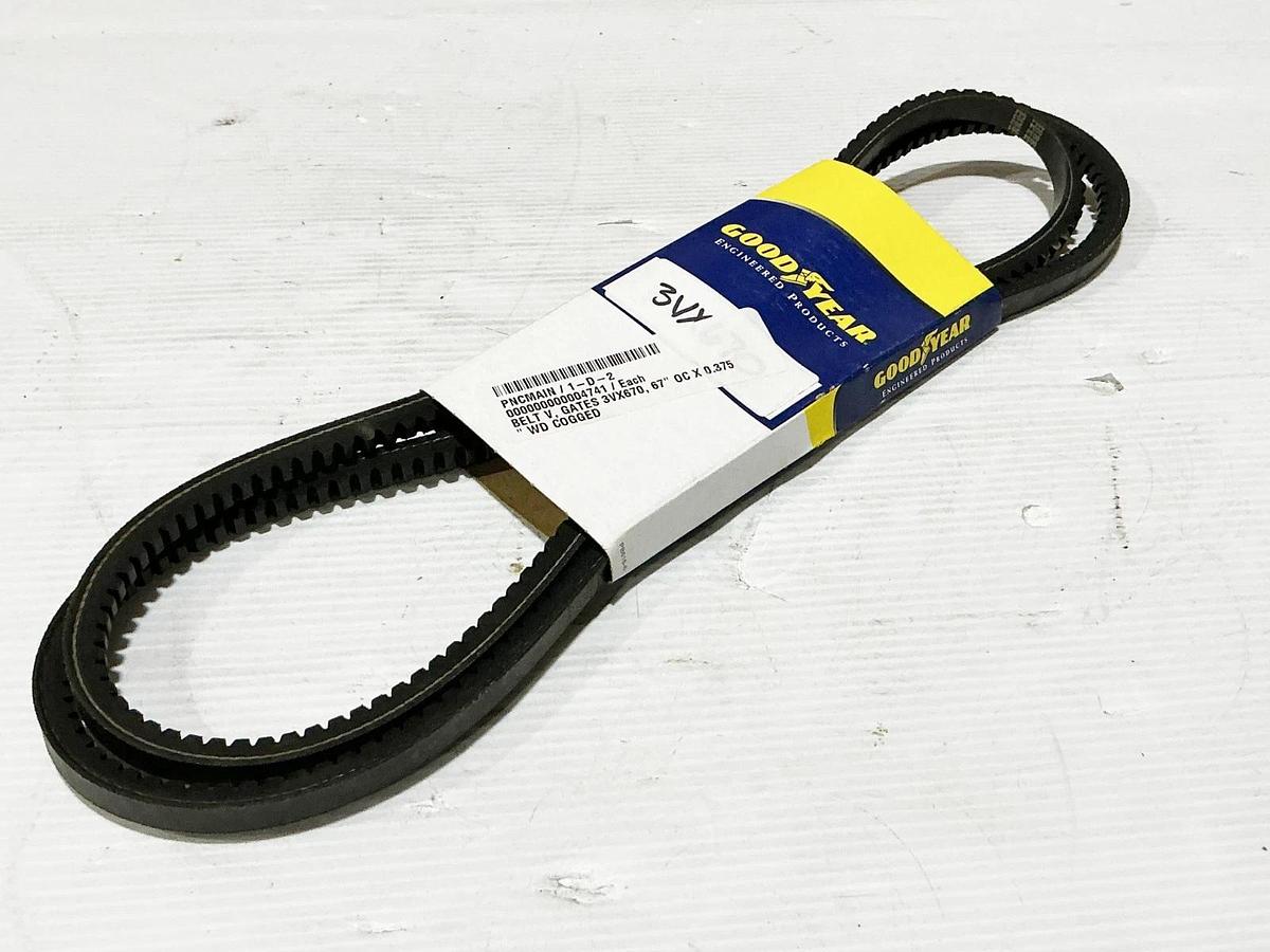 New lot of 2 Goodyear 3VX670 Cogged V-Belt 67" OD 3/8"Width 1 Rib- No Box