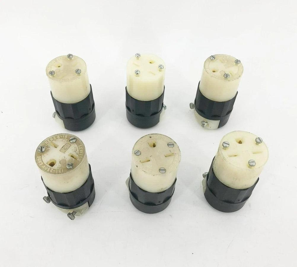 Used Lot of 6 Leviton 5669-C Straight Blade Locking Plug & Connectors 15A 250V