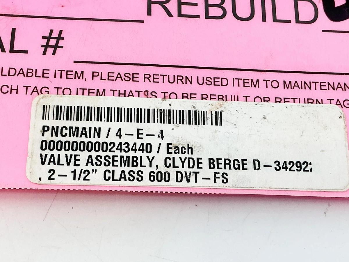 Used Clyde Bergemann 342916 Valve Assembly 2-1/2" Class 600 DVT-FS