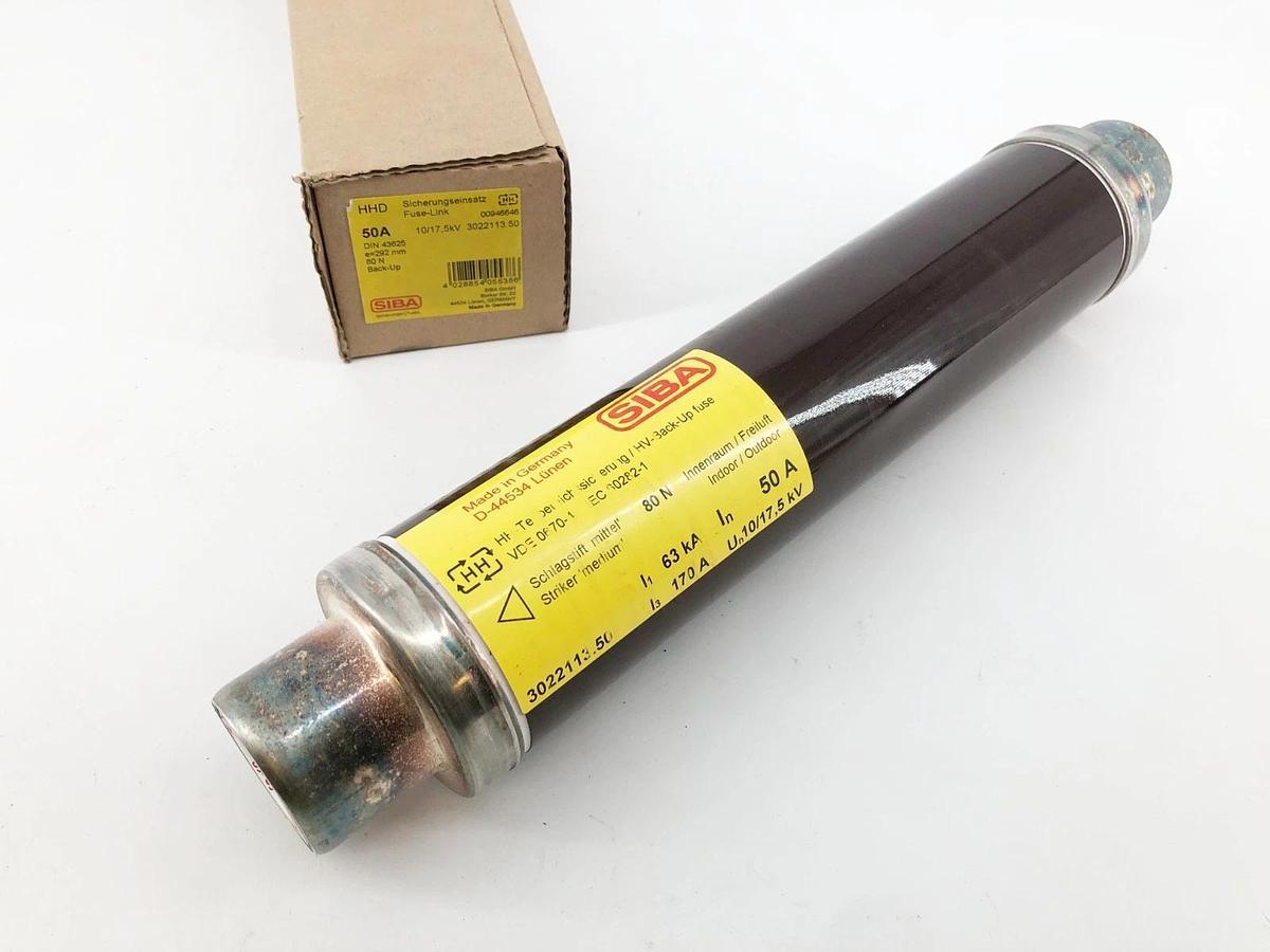 New SIBA 3022113.50 Fuse-Link HHD 50A 10/17,5kV DIN 43625 e=292mm 80 N Back-Up