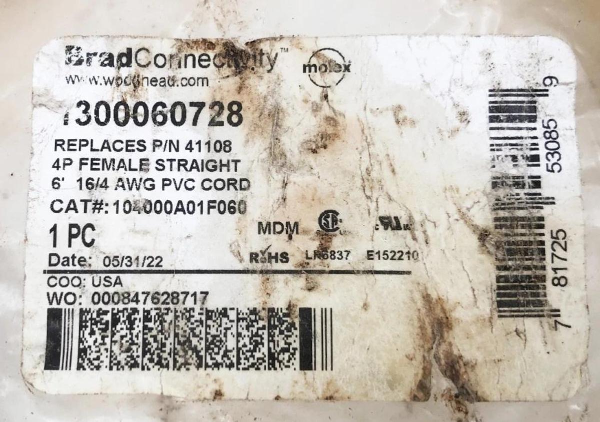 New Brad Connectivity 1300060728 Cordset 4P Female Straight 6FT 16/4 AWG 41108