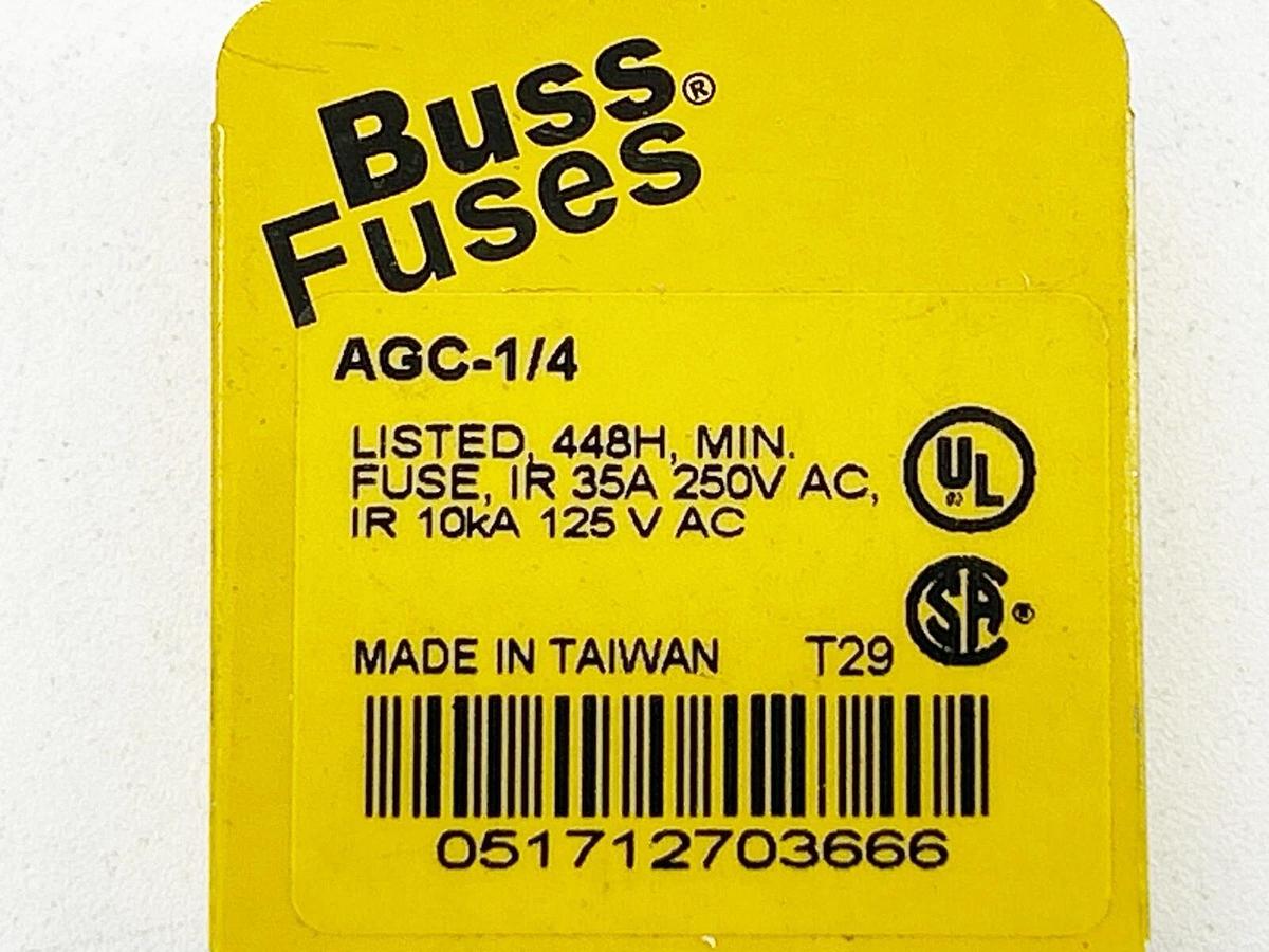 New Lot of 10 Bussmann AGC-1/4 Fuse 0.25A 250V