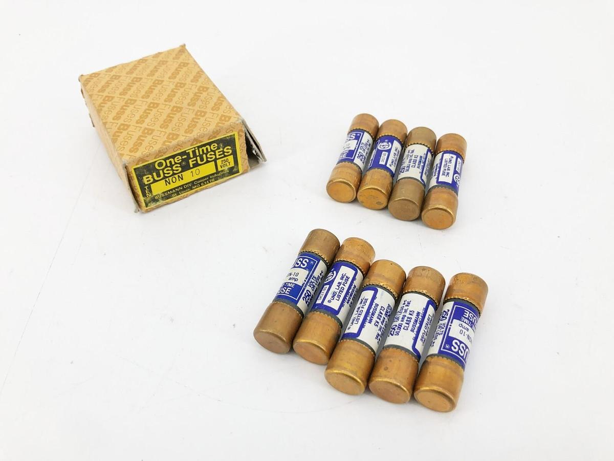 Lot of 9 New Bussmann NON-10 Fuses 10A 250V Class K5