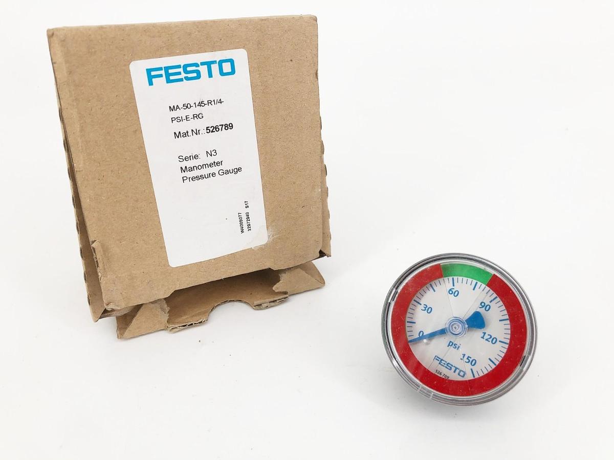 New Festo MA-50-145-R1/4-PSI-E-RG Pressure Gauge 0-150psi 526789