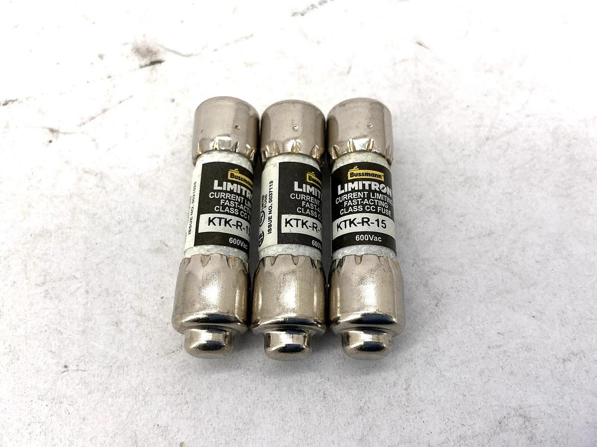 Lot of 3 New Bussmann KTK-R-15 Limitron Current-Limiting Class CC Fuse 15A 600V