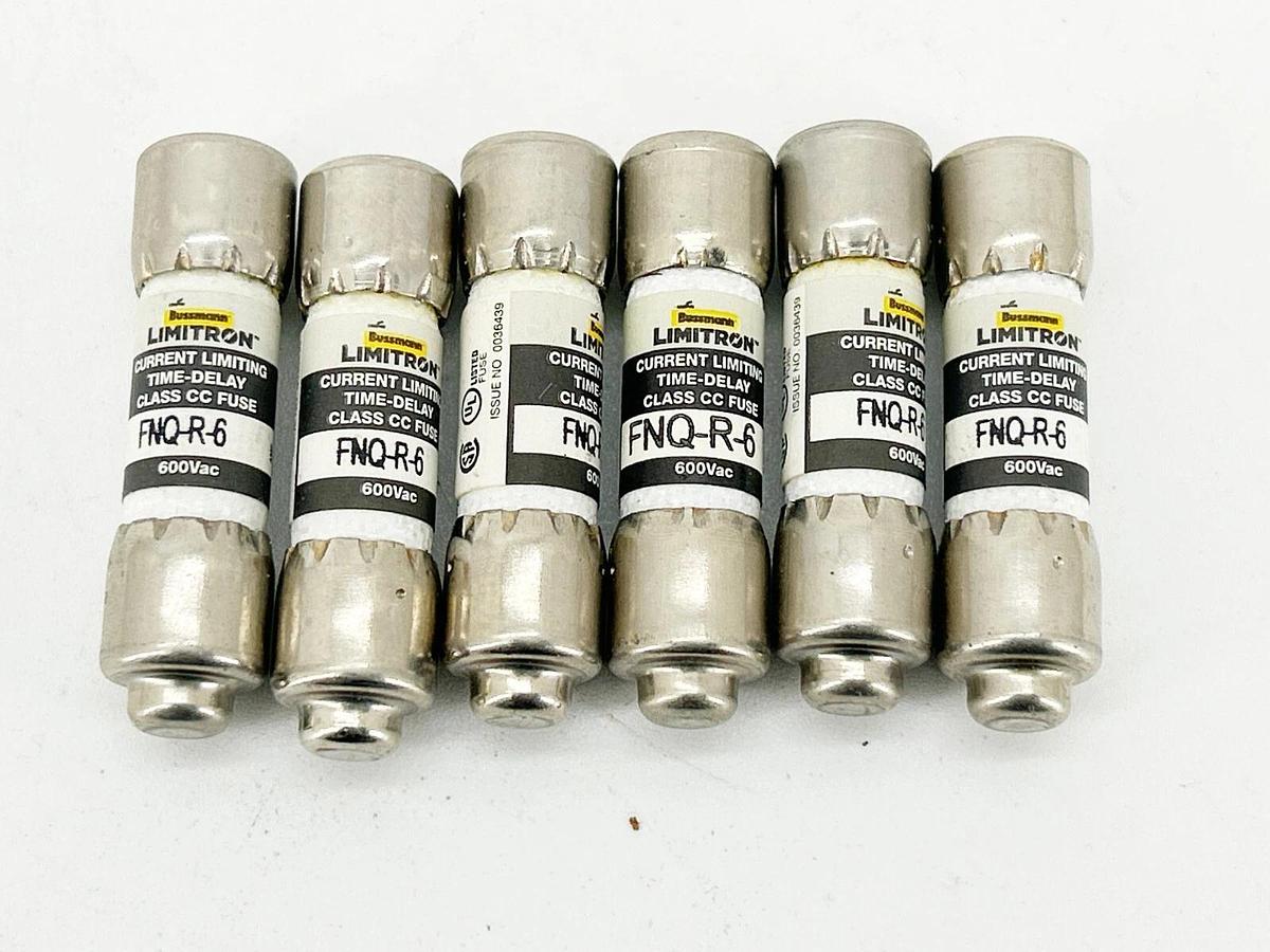 New Lot of 6 Bussmann FNQ-R-6 Time Delay Fuse 6A 600V