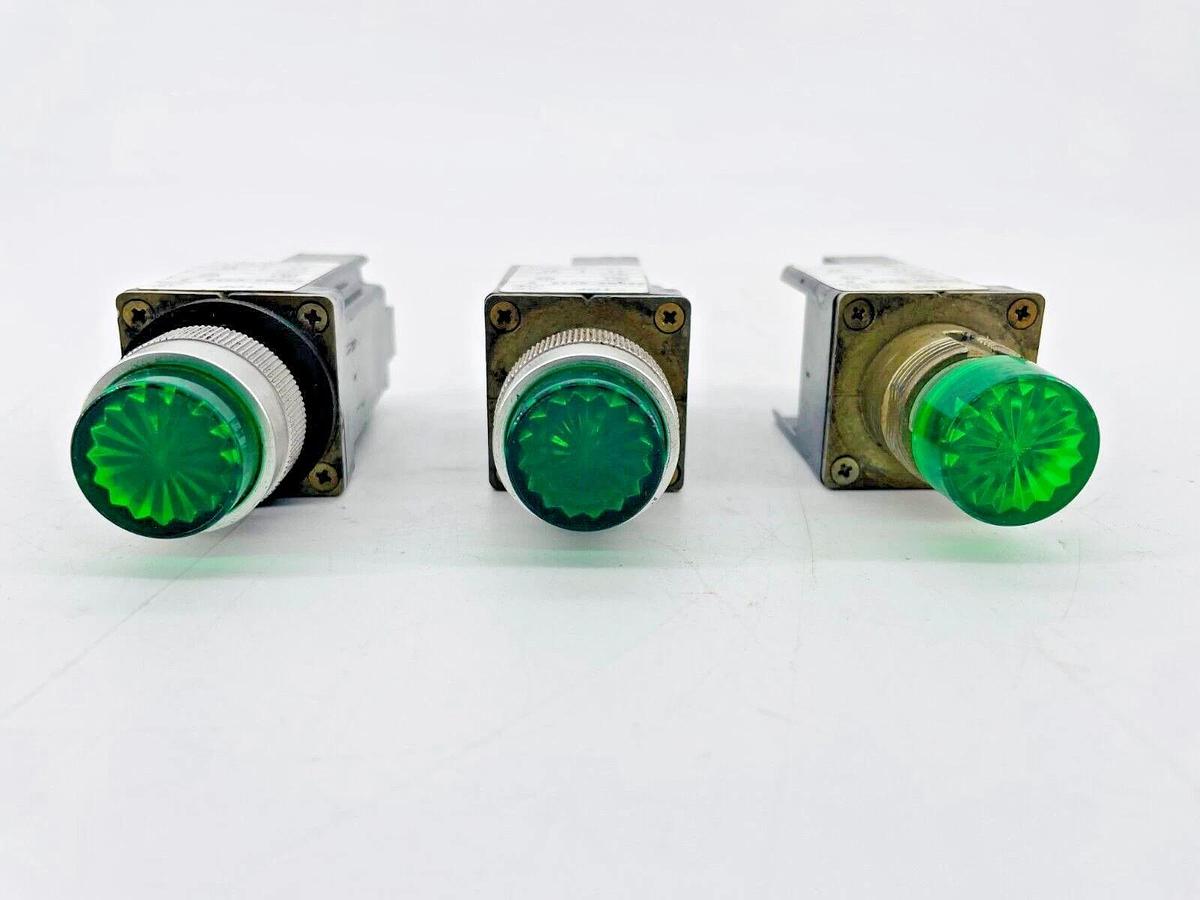 Used Lot of 3 Allen Bradley 800MR-Q24S Pilot Light Green 24V Ser D