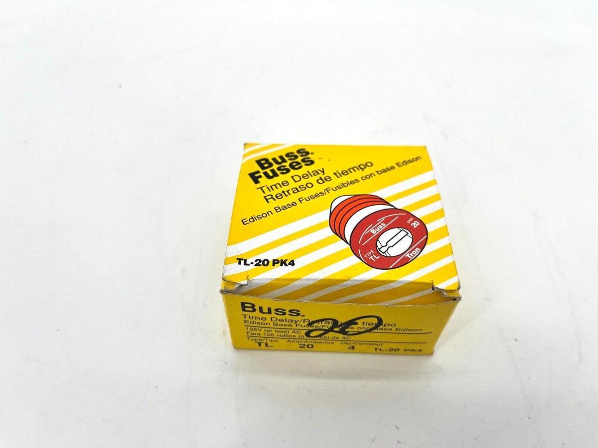 Box of 4 New Bussmann TL-20 Plug Fuses 20A 125VAC Time Delay