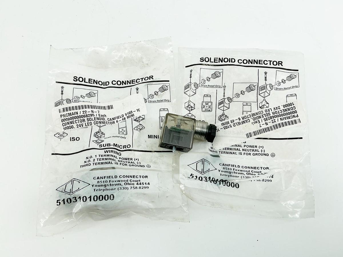 New Lot of 2 Canfield 51031010000 Solenoid Connector 6-48V 50/60Hz