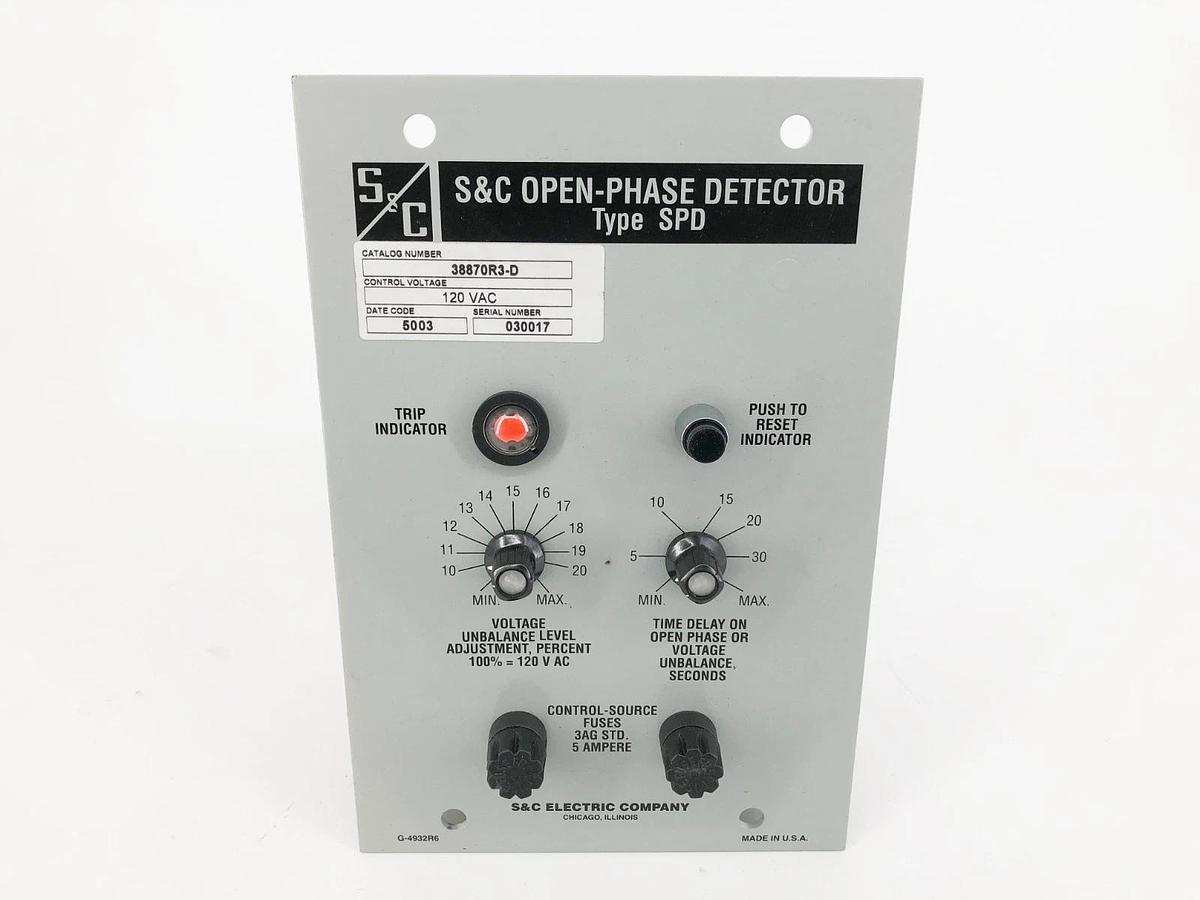 New S&C Electric 38870R3-D Open-Phase Detector Type SPD 120VAC - No Box