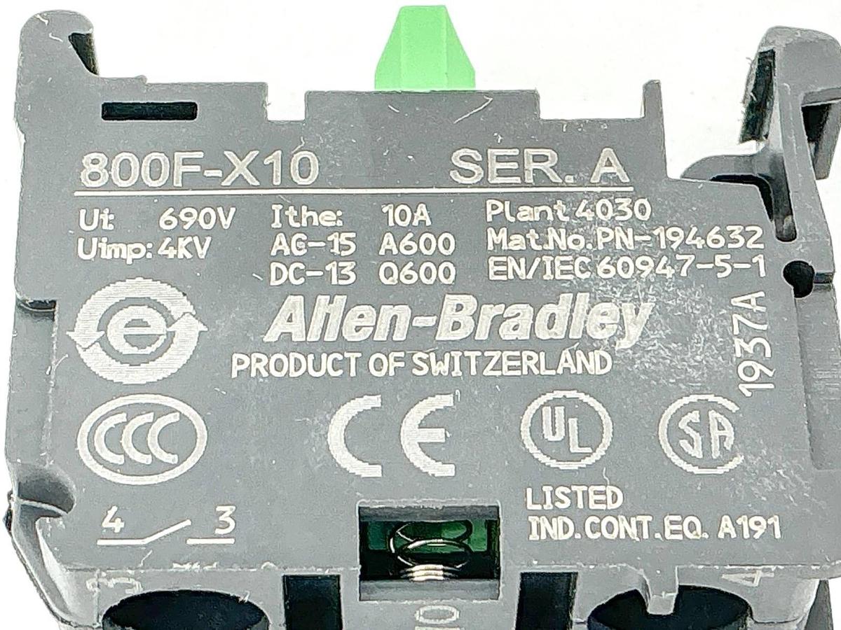 New Lot of 6 Allen Bradley 800F-X10 Contact Block 690V 10A Ser.A -No Box