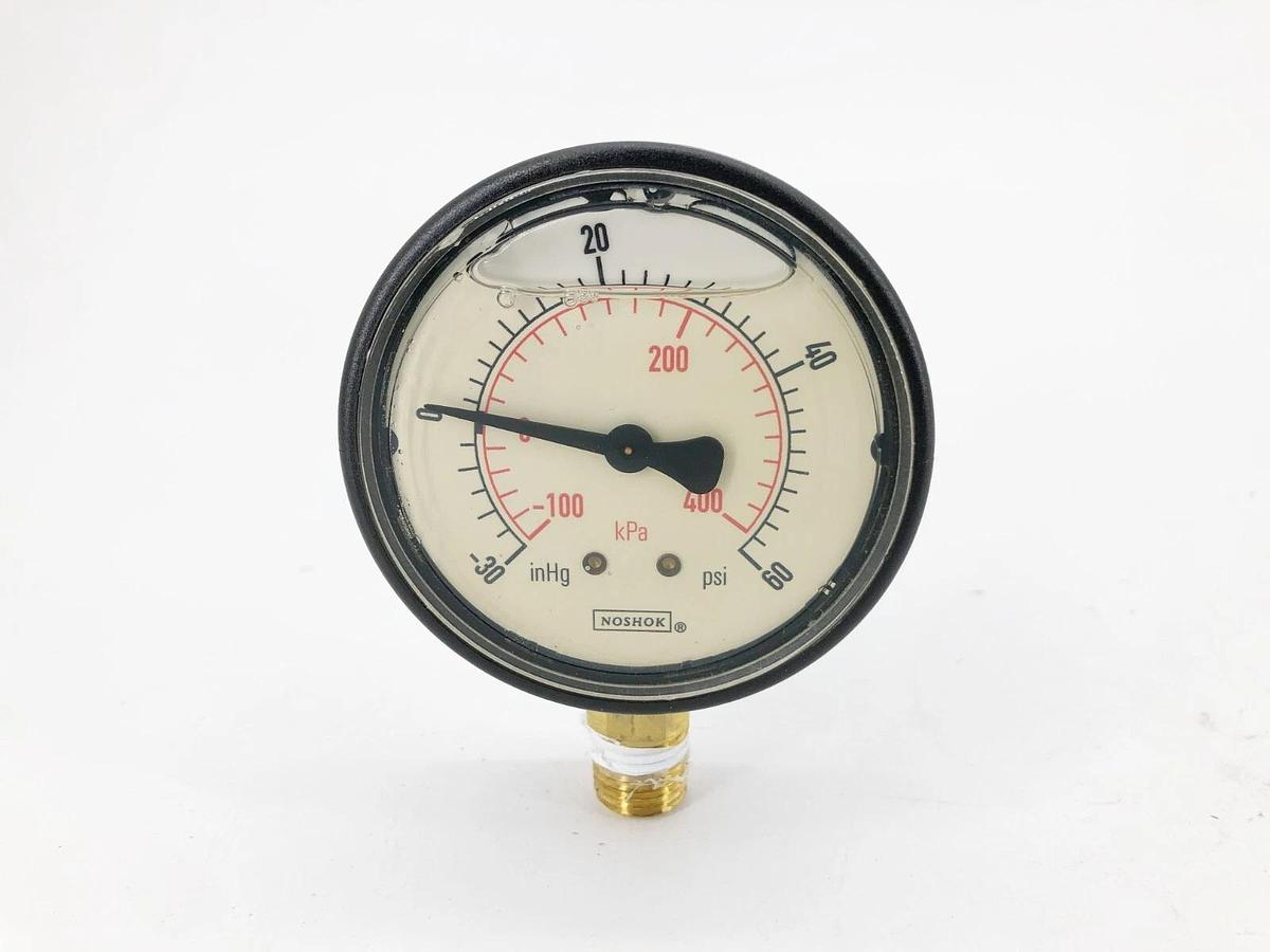 New Noshok 25-200-60-inH20-vac Vacuum Gauge 1/4" NPT Male Bottom Connection