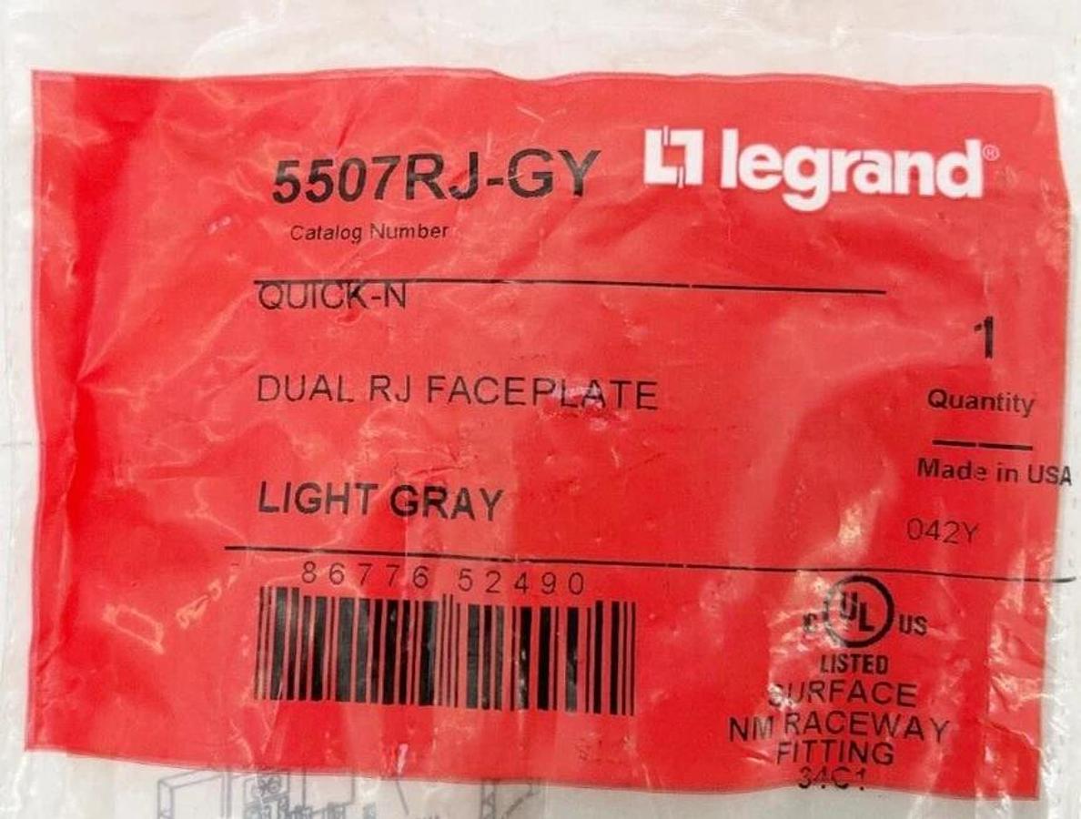 New Lot of 5 Legrand 5507RJ-GY Dual RJ Face Plate Light Gray