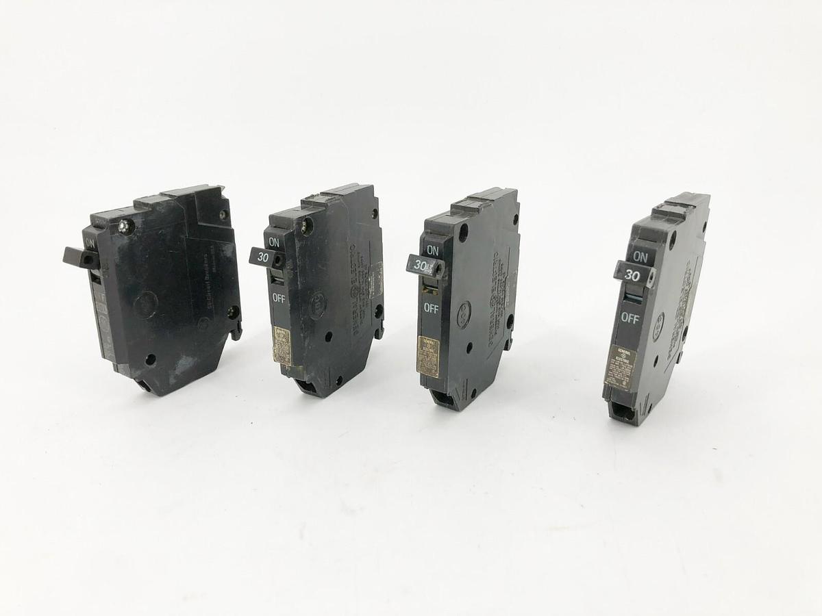 Used Lot of 4 GE General Electric THQP130 Circuit Breakers 30A 120/240V 1 Pole