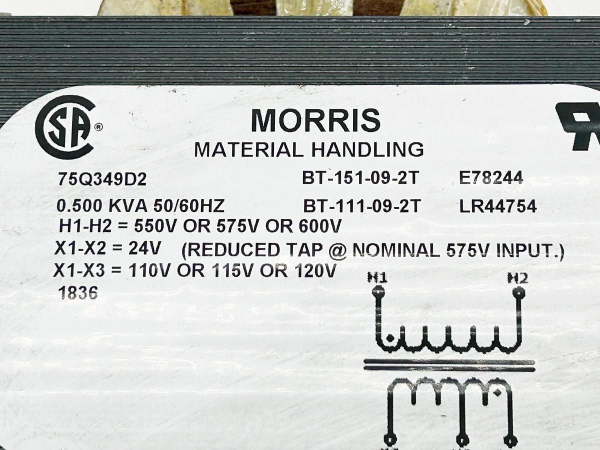 New Morris 75Q349D2 Transformer 500VA 550-600V Pri. 24V/110-120V Sec.