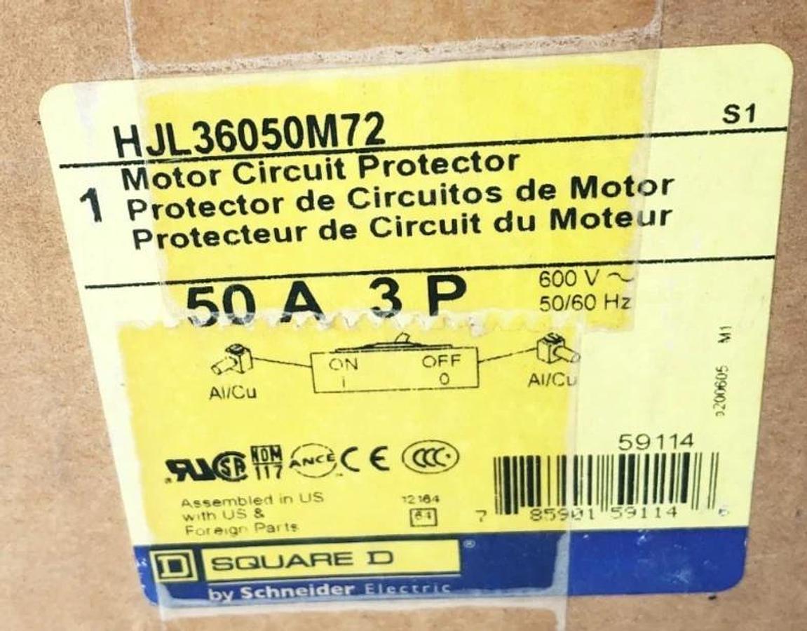 New Square D HJL36050M72 PowerPact Circuit Breaker 50A 600V 3P HJ 050