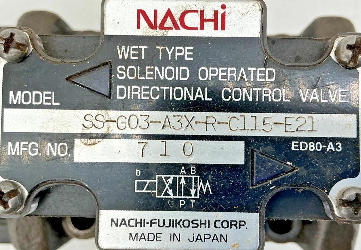 Used Nachi Hydraulics SS-G03-A3X-R-C115-E21 Directional Control Valve Wet Type 4-Way