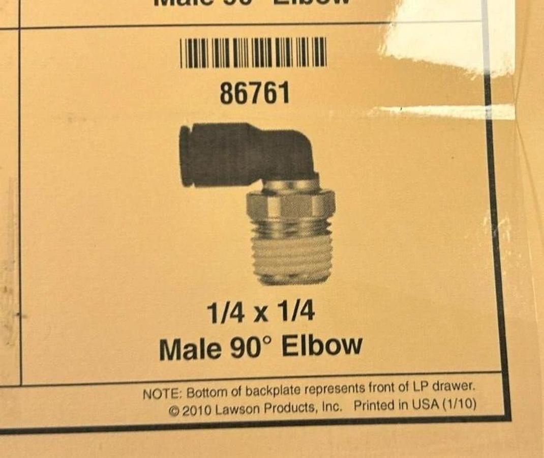 Lot of 7 New Lawson 86761 Male Elbows, 90 Deg. 1/4" x 1/4", 290PSI