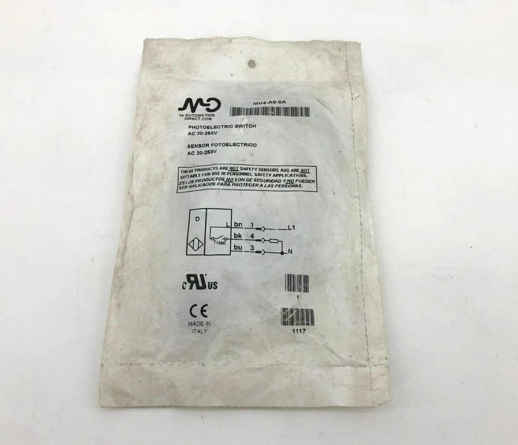 New Automation Direct MV4-A0-0A Photoelectric Sensor, 20-253VAC, 200mm Range
