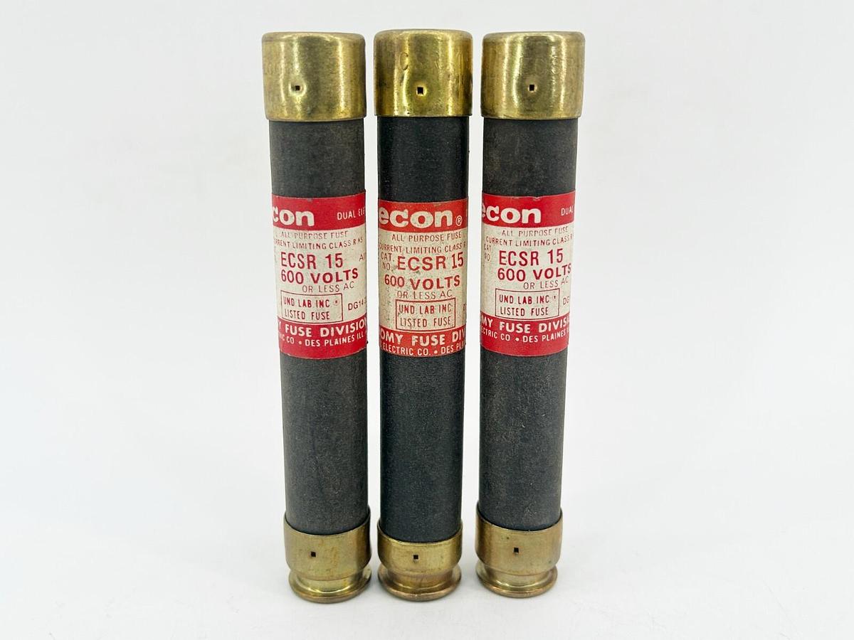 New Lot of 3 Econ ECSR-15 Current Limiting Time Delay Fuse 15A 600V Class RK5
