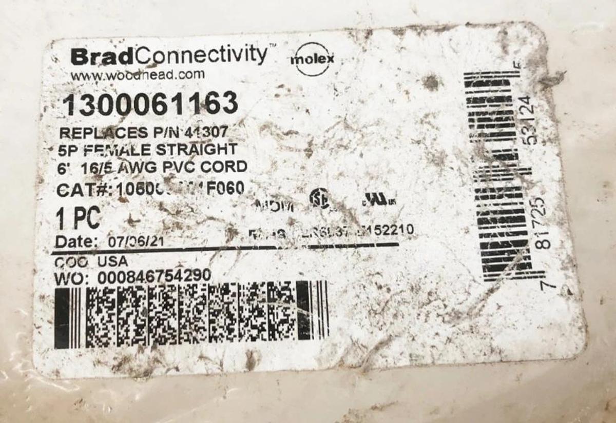 New Brad Connectivity 1300061163 Cordset 5P Female Straight 6FT 16/5 AWG 41307