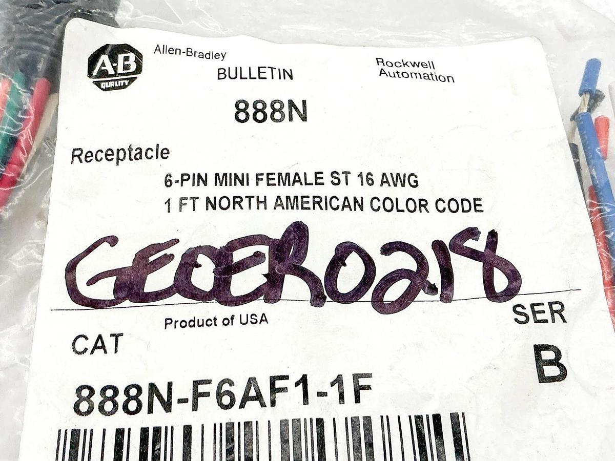New Allen Bradley 888N-F6AF1-1F 6Pin Mini Female Receptacle 16AWG Ser.B