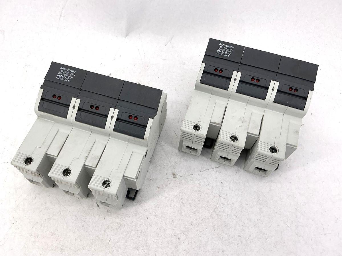 Used Lot of 2 Allen Bradley 1492-FB3J30-L Ser B Fuse Holder 30A 600V Class J Fuse