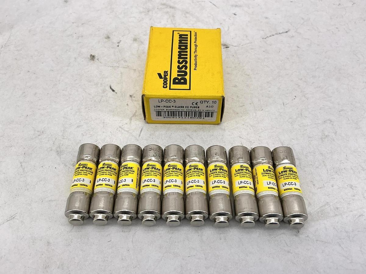 New Bussmann LP-CC-3 Low-Peak Time-Delay Class CC Fuse 3A 600V Box of 10