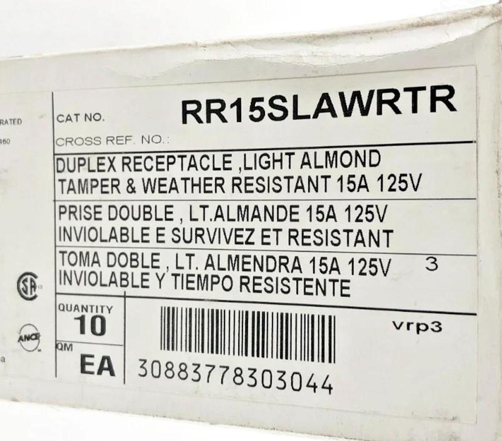 Box of 10 New Hubbell RR15SLAWRTR Duplex Receptacles 15A 125V