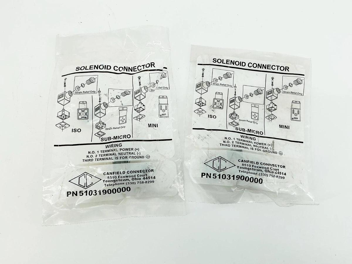 New Lot of 2 Canfield 51031900000 Solenoid Connector 6-48V 50/60Hz