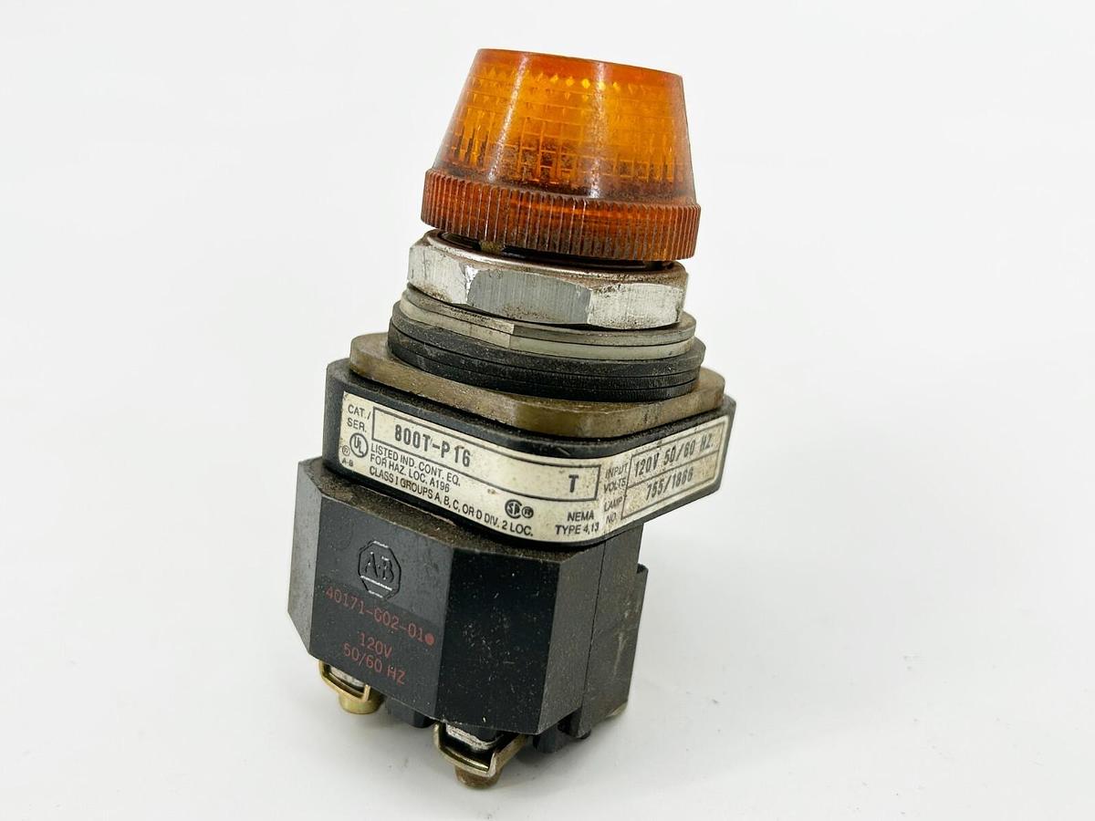 Used Allen Bradley 800T-P16A Pilot Light 30mm Amber Transformer Incandescent 120V