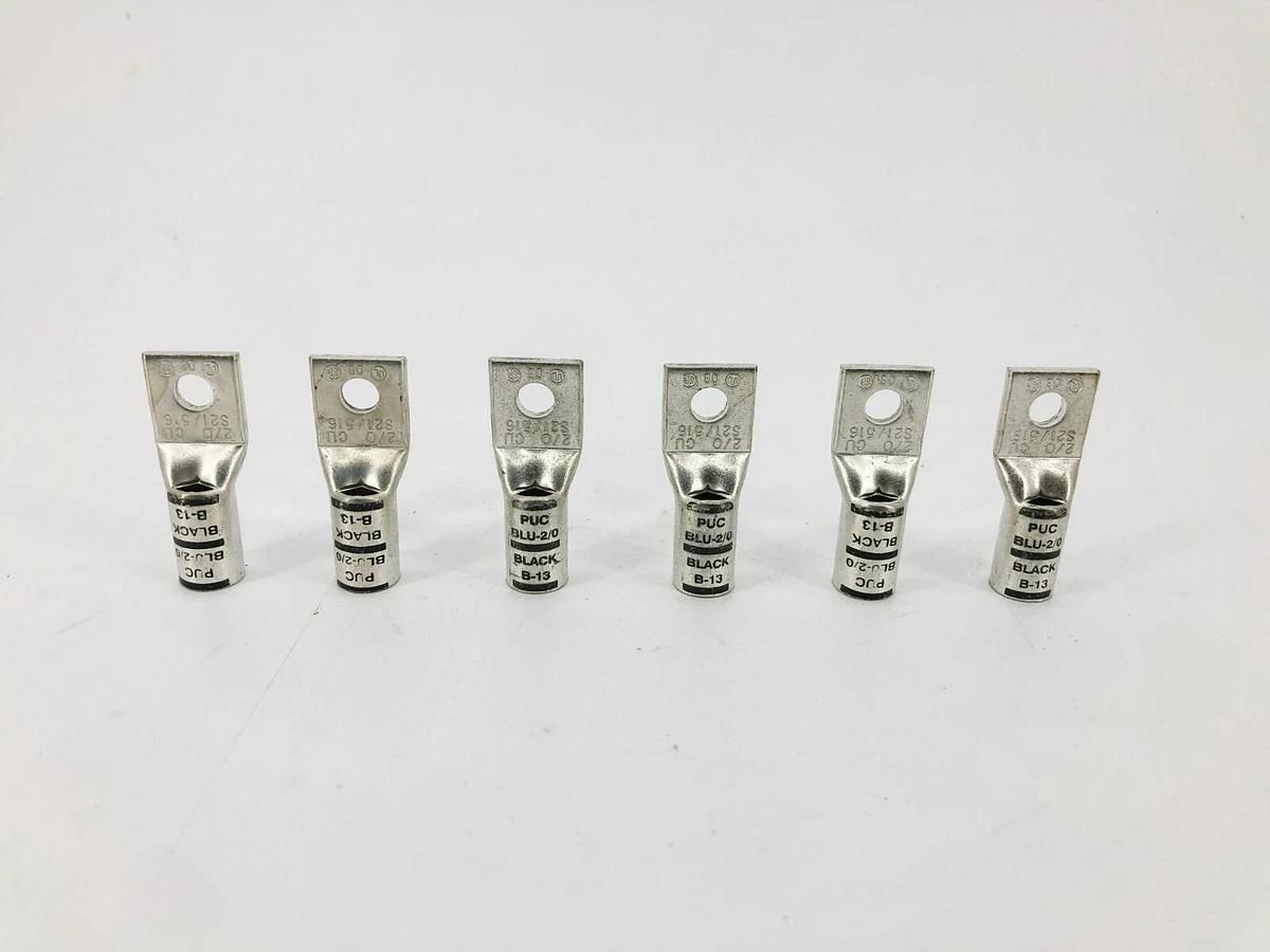 Lot of 6 New Penn-Union BLU-2/0 1-Hole Crimp Lugs Black B-13
