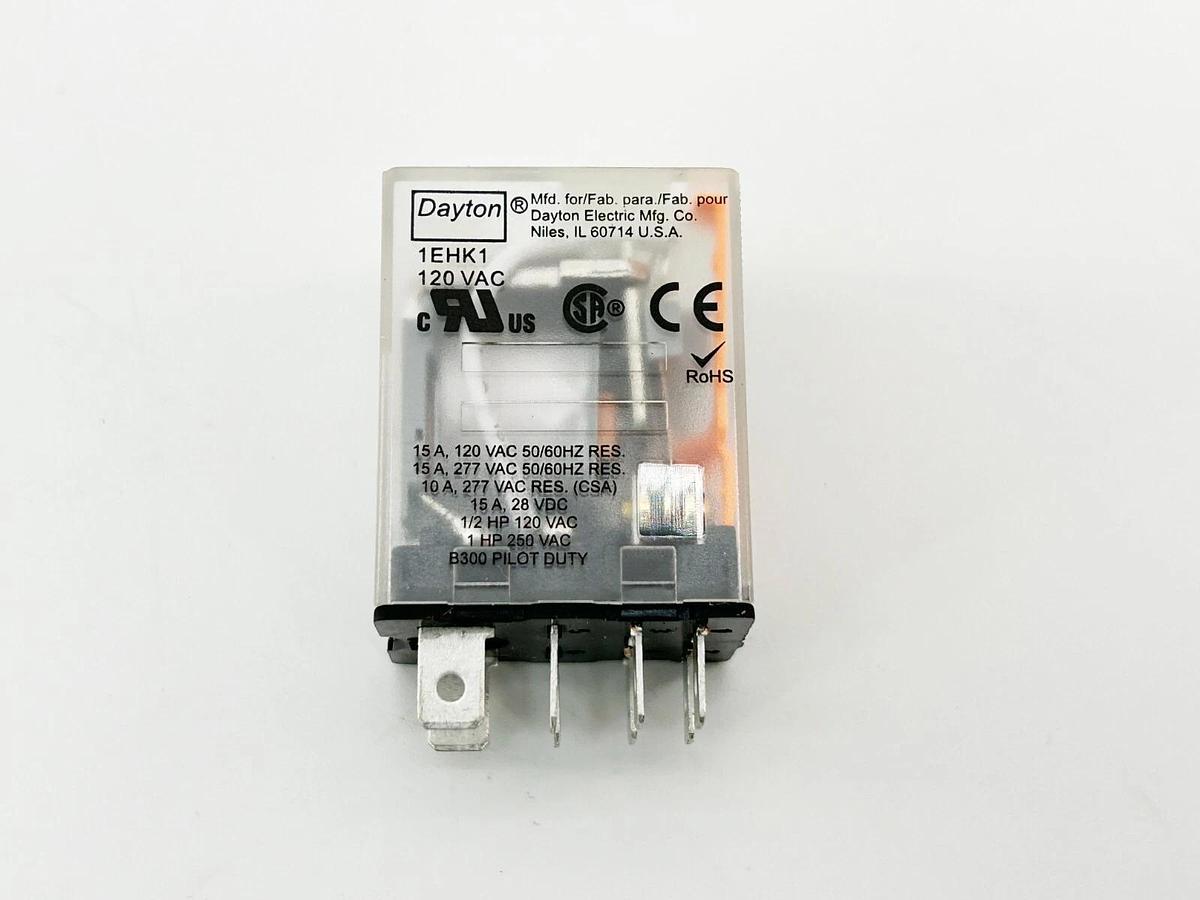 New Lot of 2 Dayton 1EHK1 Relay 8 Blade Plug in DPDT 120Vac 15A