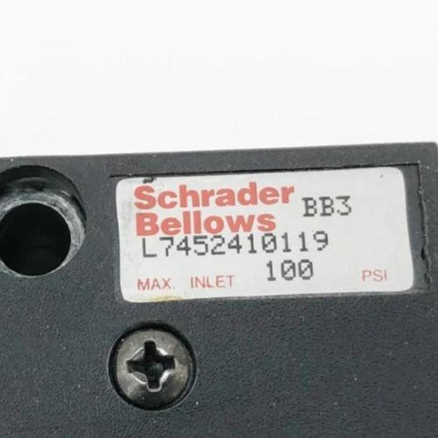 Used Schrader Bellows L7452410119 Pneumatic Valve 100psi - No Coil