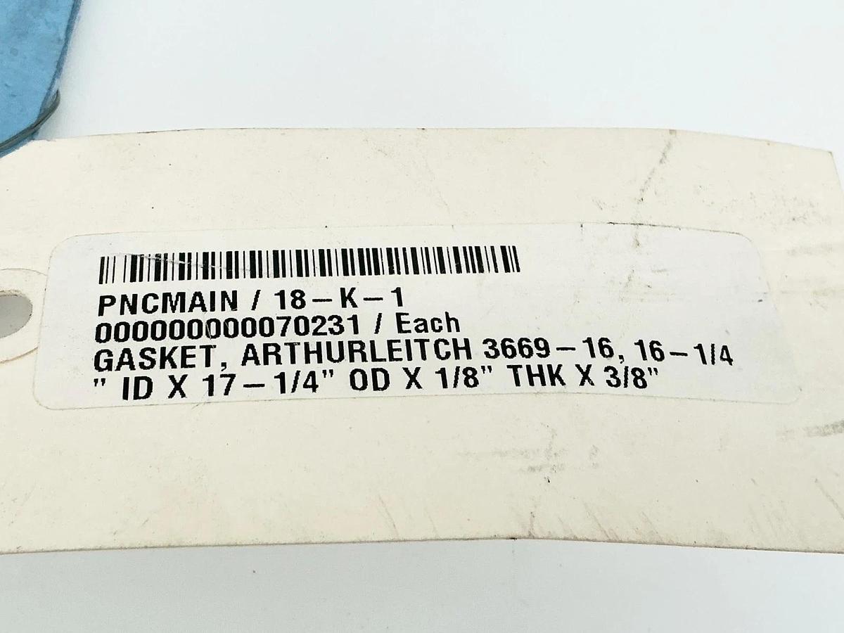 New Arthur Leitch 3669-16 Gasket 16-1/4 ID X 17-1/4" OD X1/8" THK X 3/8"