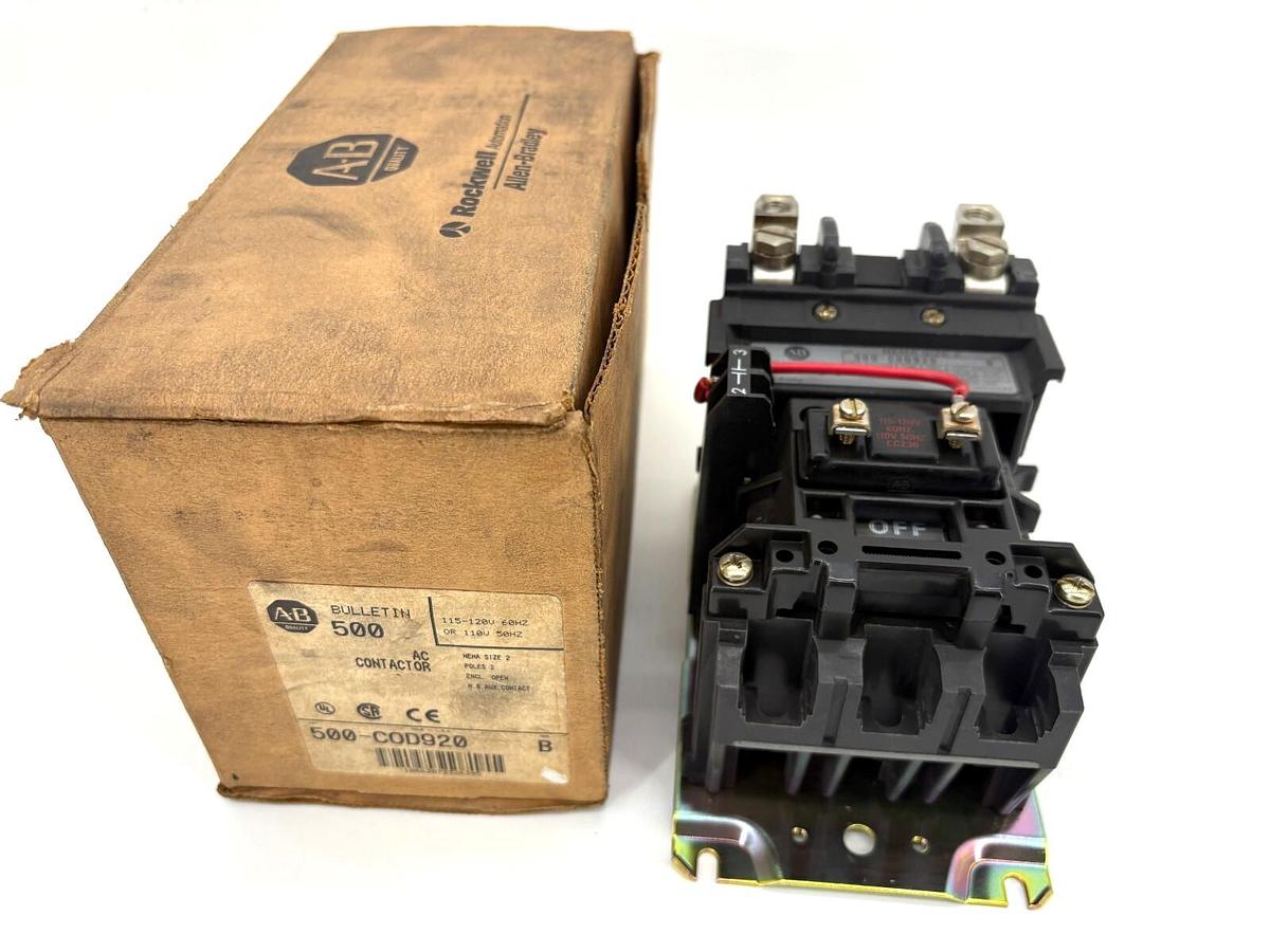 New Allen Bradley 500-COD920 Ser. B AC Contactor NEMA Size 2 110/120V Coil 2P