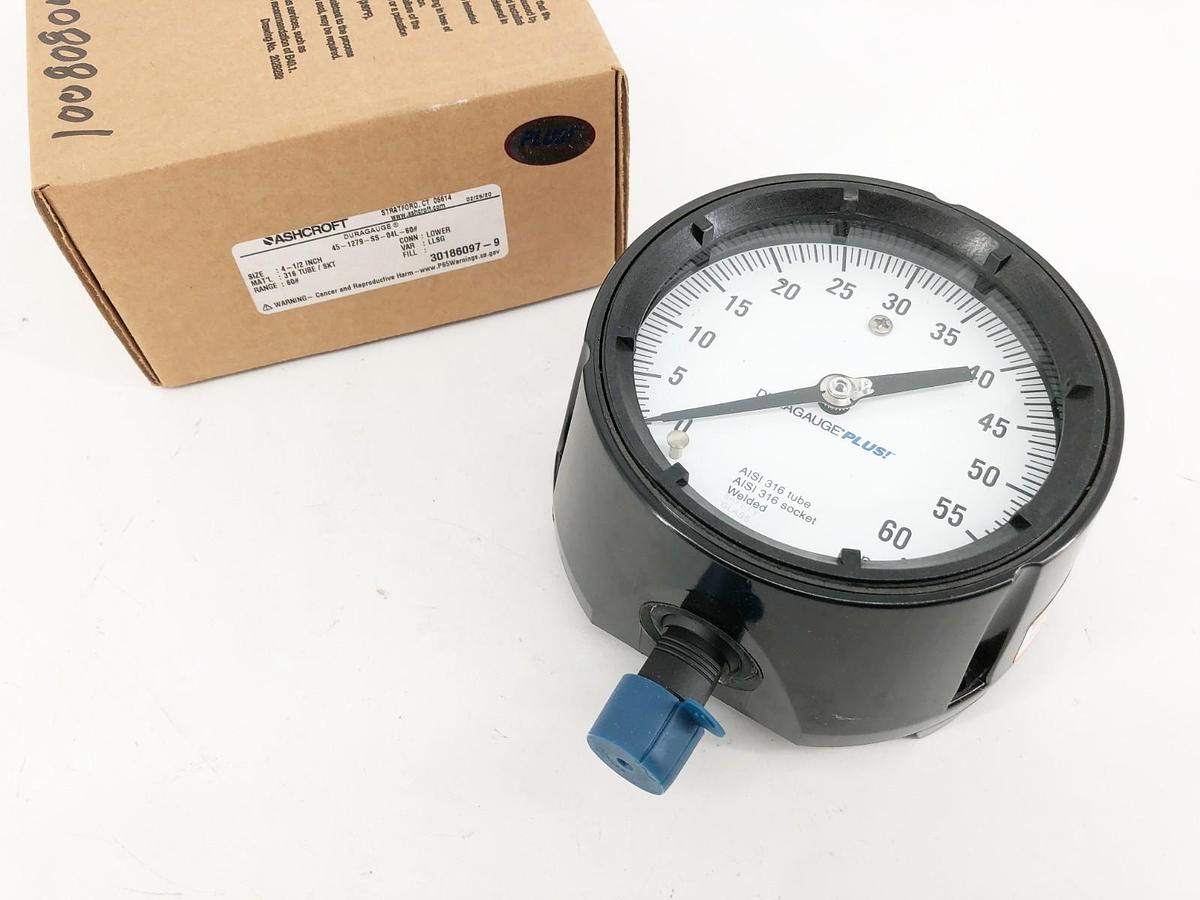 New Ashcroft 45-1279-SS-04L-60# Gauge 4-1/2" 60psi 1/2" LM