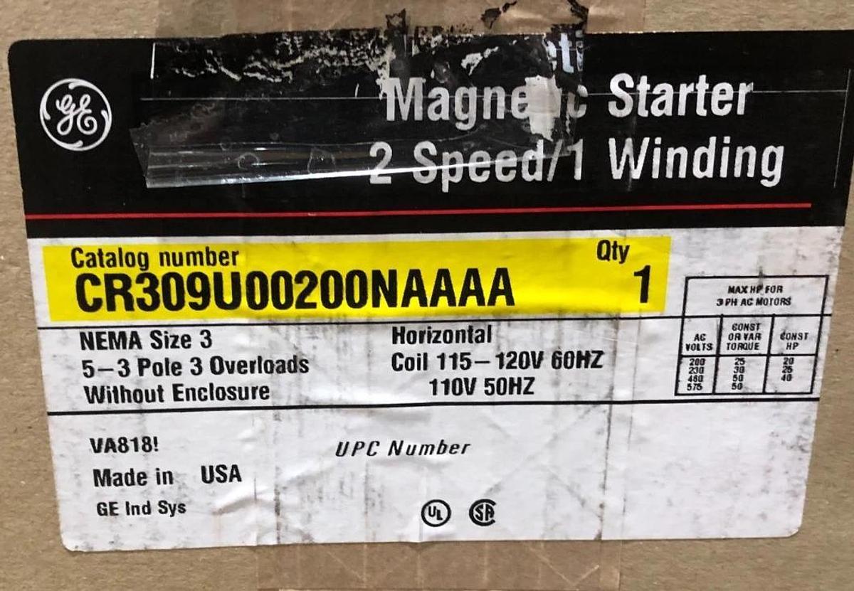 New General Electric CR309U00200NAAAA Reversing Starter 120V Coil Size 3