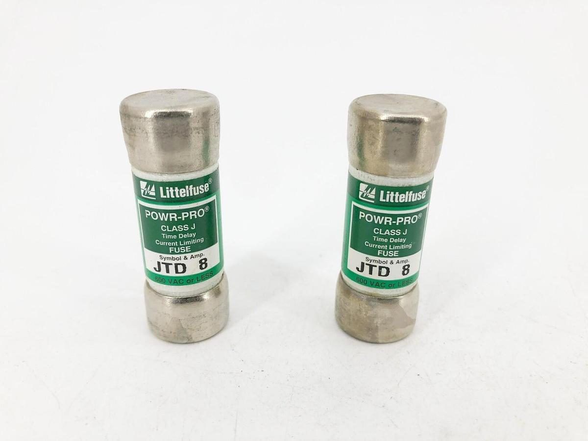 Lot of 2 New Littelfuse JTD 8 Time Delay Fuses 8A 600V Class J