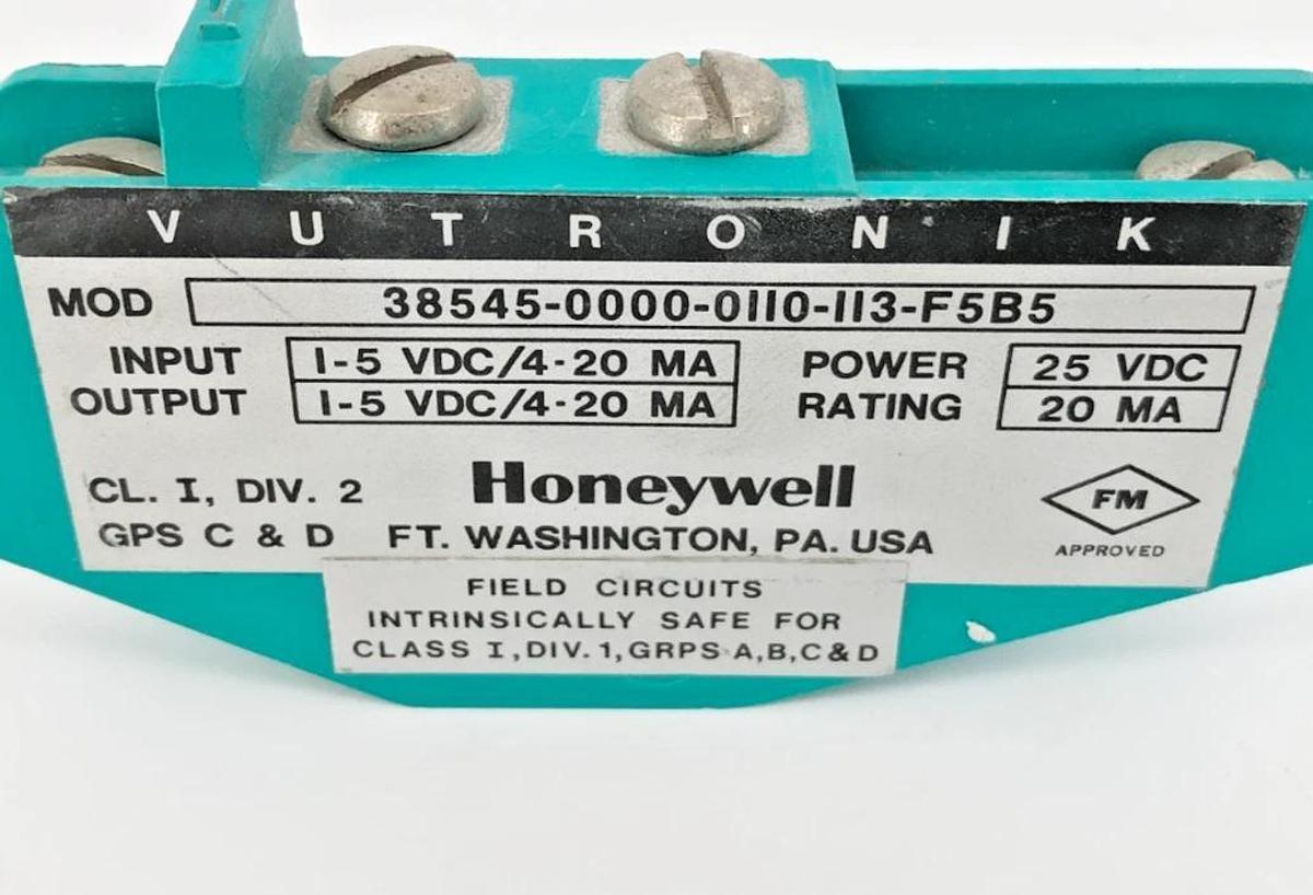 Used Honeywell 38545-0000-0110-113-F5B5 Safety Barrier 1-5VDC 4-20mA Vutronik