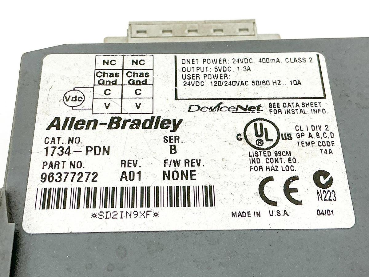 New Allen Bradley 1734-PDN DeviceNet Interface Module 24V 1.3A Ser.B - No Box