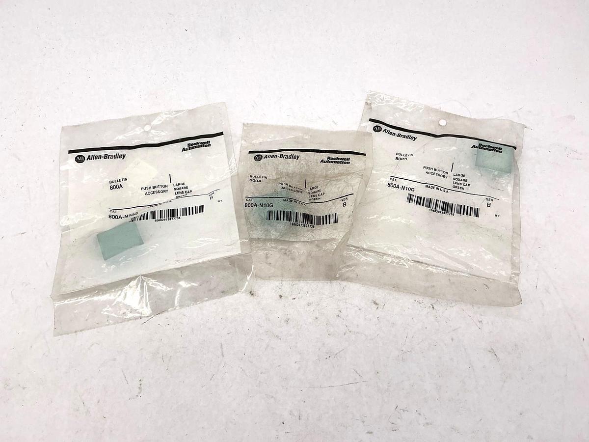 Lot of 3 New Allen Bradley 800A-N10G Pushbutton Large Square Lens Cap Green