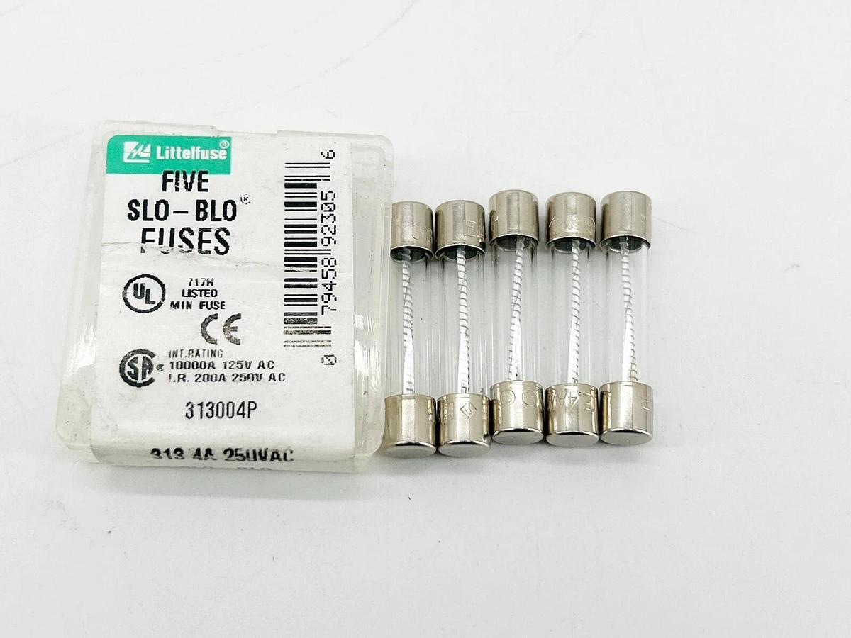 New Lot of 5 Littelfuse 313004P SLO-BLO Fuse 4A 250V