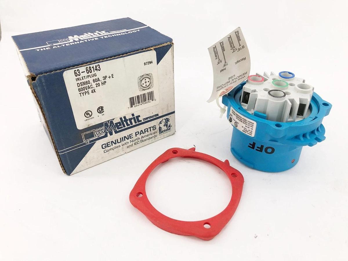 New Meltric 63-68143 Inlet/Plug DSN60 60A 3P + E 600VAC 20HP Type 4X