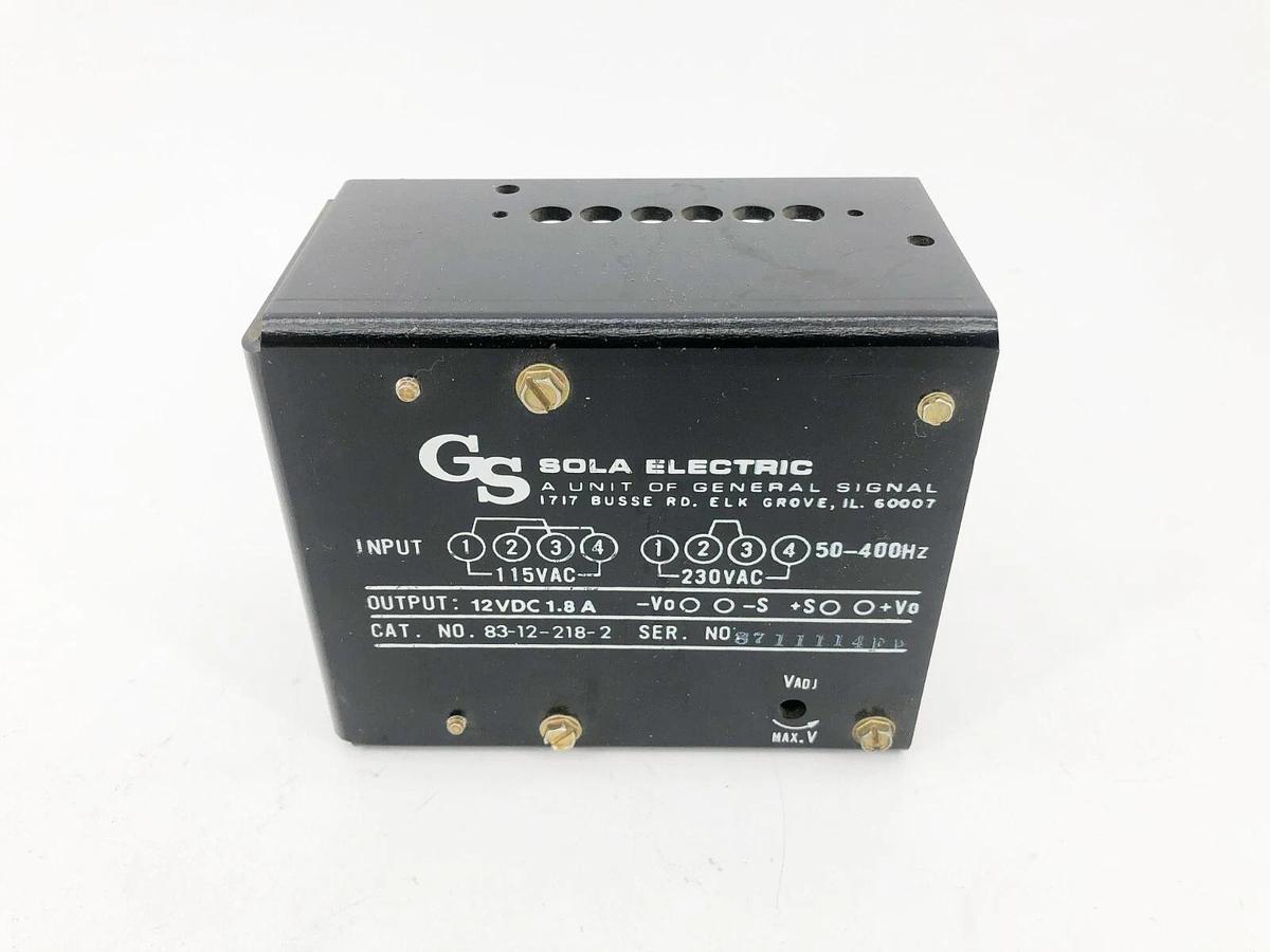 Used GS Sola Electric 83-12-218-2 Power Supply 115/230VAC In 12VDC 1.8A Out